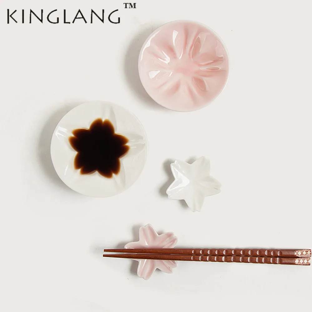 

KINGLANG Ceramic 2pc/set Sakura Pink And White Soy Sauce Dish Tableware