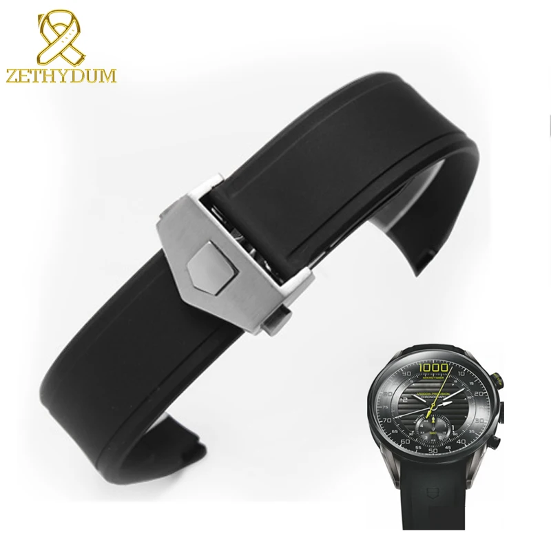 Achat Silicone bracelet montre 22mm noir Étanche bracelet en caoutchouc sangles pour poignet montres montre accessoires boucle ardillon