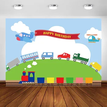 

Transportation Backdrop Bus Car Airplane Ship Birthday Photography Backgrounds Party Banner Customized Photographic for Photo B