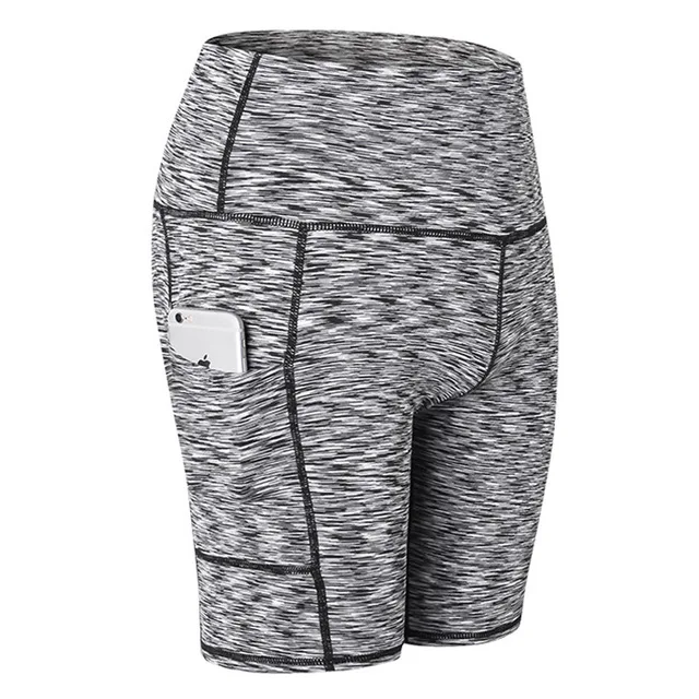 stripped Высокая талия для женщин сухой Fit спортивные шорты для йоги с карманами сжатия эластичные короткие леггинсы для бег фитнес шорты - Цвет: stripped