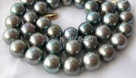 

W&O658 >>sstunning AAA big 11mm round black south sea pearl necklace 14K gold clasp