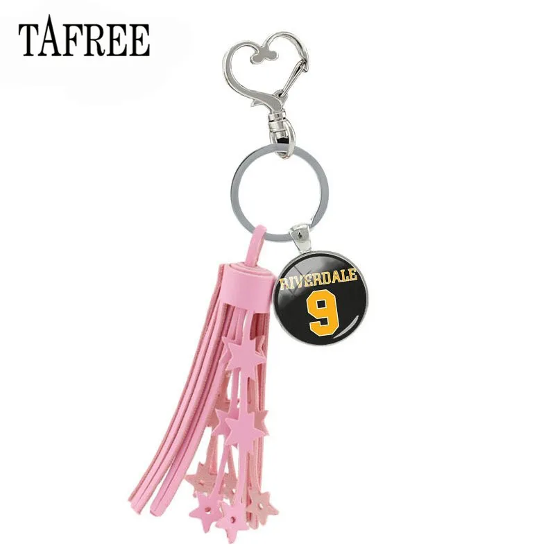 

TAFREE Mysteries of Riverdale Pendant Keychain Glass Cabochon Pink Tassel Heart Shape Clasp Key Ring Holder Bag Accessories MR06