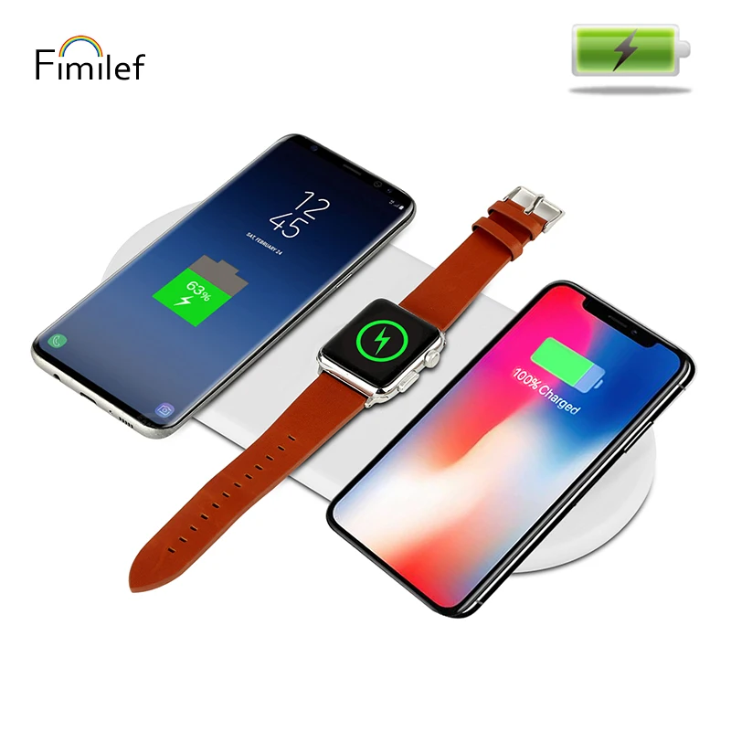  Fimilef 3 in 1 QI Standard Wireless Charger USB Fast Charging for i Watch Phone Charge Dock Pad for