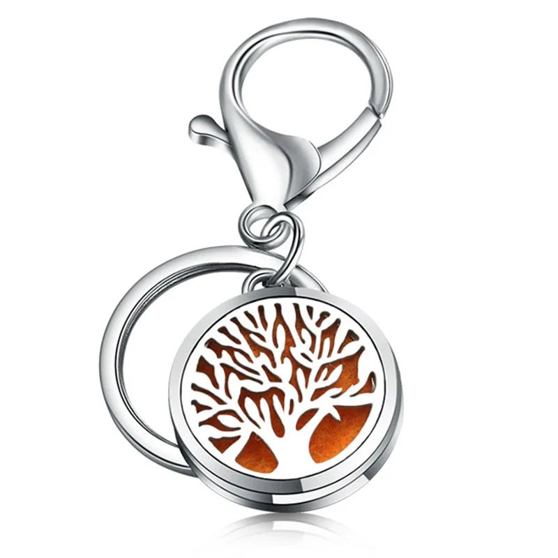 

Creative 28MM Tree Of Life Perfume KeyChain Jewelry Stainless Steel Essential Oil Diffuser Perfume Aromatherapy Locket Key Chain