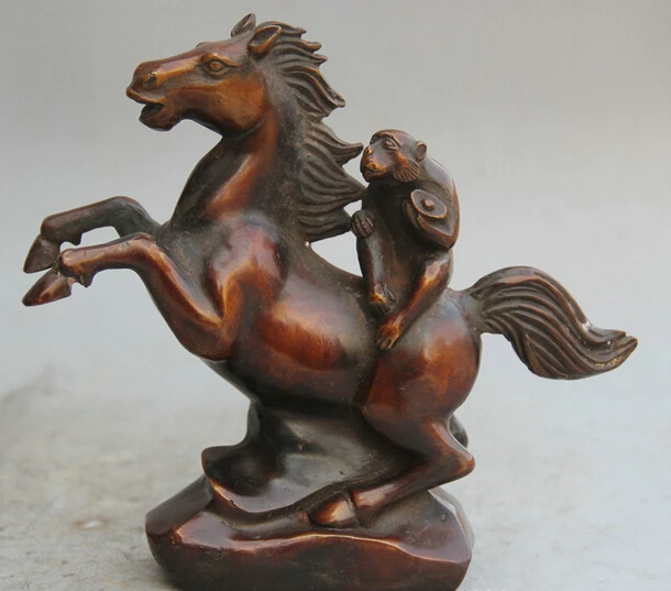 

JP S0522 8" Chinese Bronze Wealth animal Monkey Seat Zodiac Year Horse Statue sculpture B0403