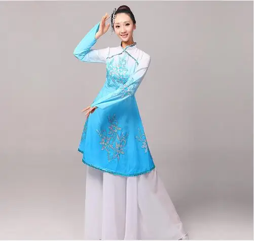 (0115) muliti color Gradient Chinese ethnic costumes yangko dance clothing classical female fan Myth fairy stage performance