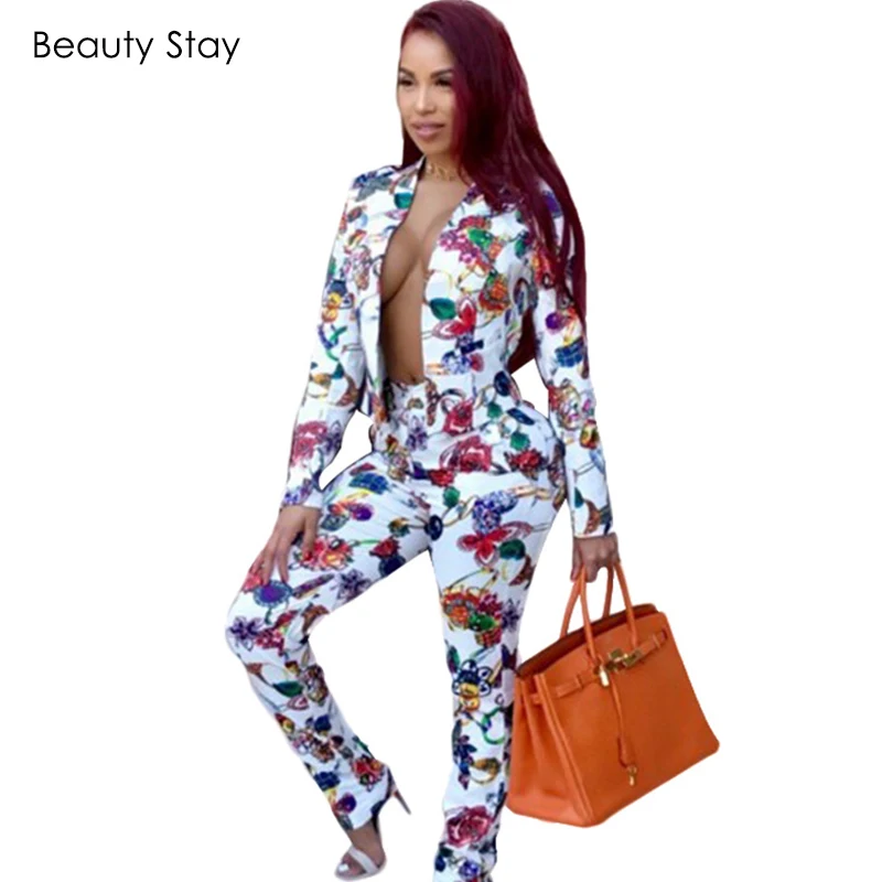 BeautyStay осенне зимние женские комплекты с цветочным принтом сексуальный