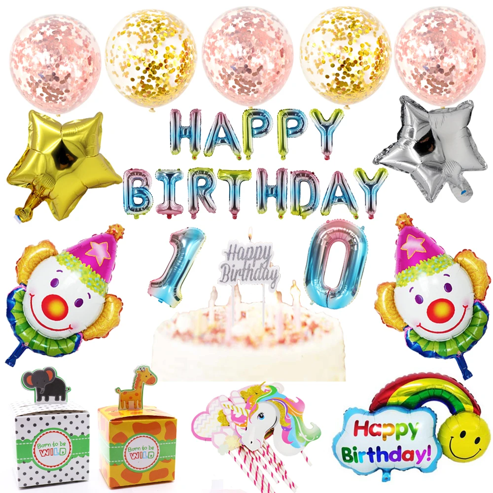 

Gradient Happy Birthday Clown Foil Balloon Sequin Confetti Air Balloon Globos Unicorn Photo Props Baby Shower Anniversary Party
