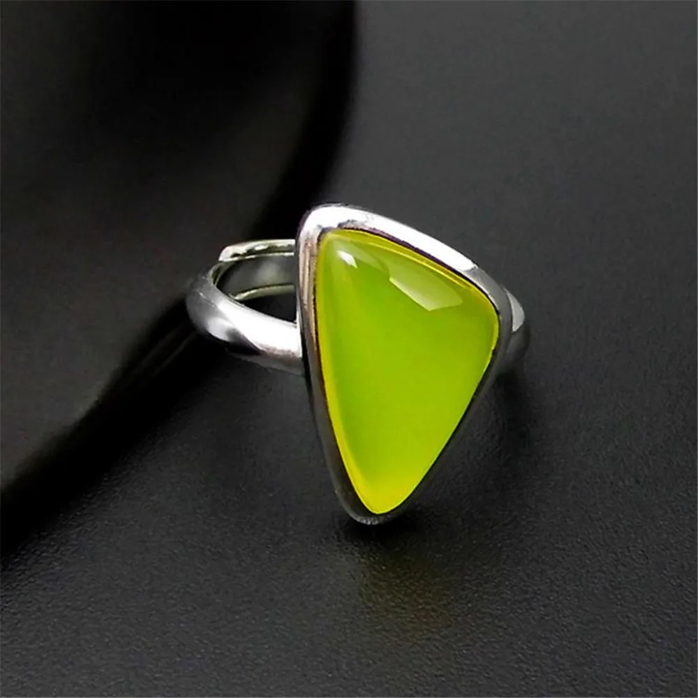 

YKNRBPH New Arrivals S925 Pure Silver Green Yellow agate triangle open ring Tourist Commemoration Jewelry