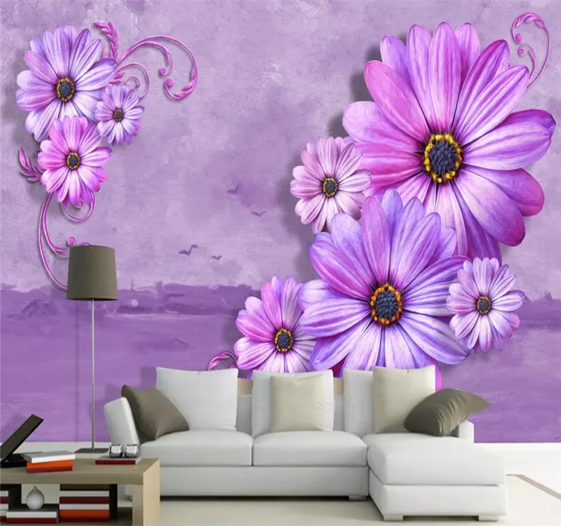 Custom wallpaper mural lavender elegant 3d stereo flower TV background wall decoration waterproof material Custom wallpaper mural lavender elegant 3d stereo flower TV background wall decoration waterproof material