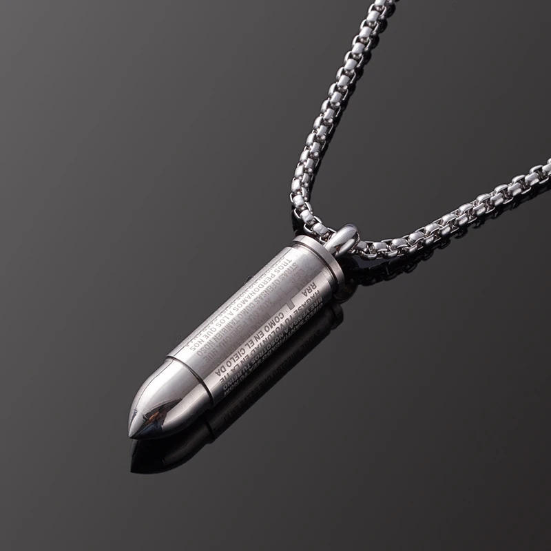 Military Necklace Jewelry Accessories for Men Male Stainless Steel Cross Scripture Engraved Bullet Pendant Necklace Vintage