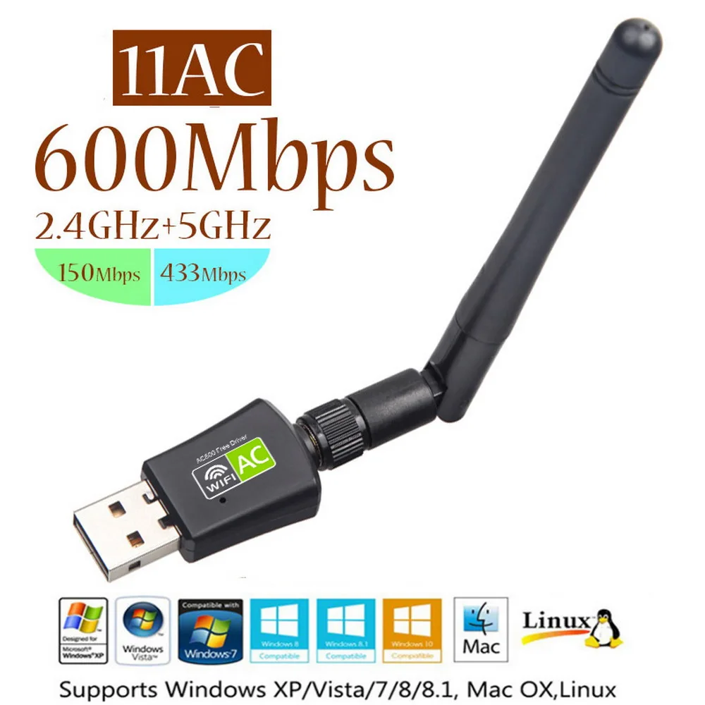 Kebidu 600 Мбит/с USB WiFi адаптер Wi-Fi антенна Wifi ключ ноутбук ПК приемник двухдиапазонный 2,4G+ 5 ГГц Бесплатный драйвер RTL8811AU