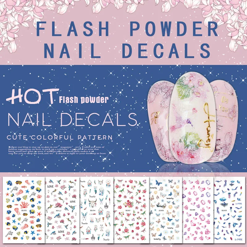 Nail water decals dream flash pink color butterfly birds animals diamond pattern 3D ultrathin transfer nail sticker RA024 | Красота и