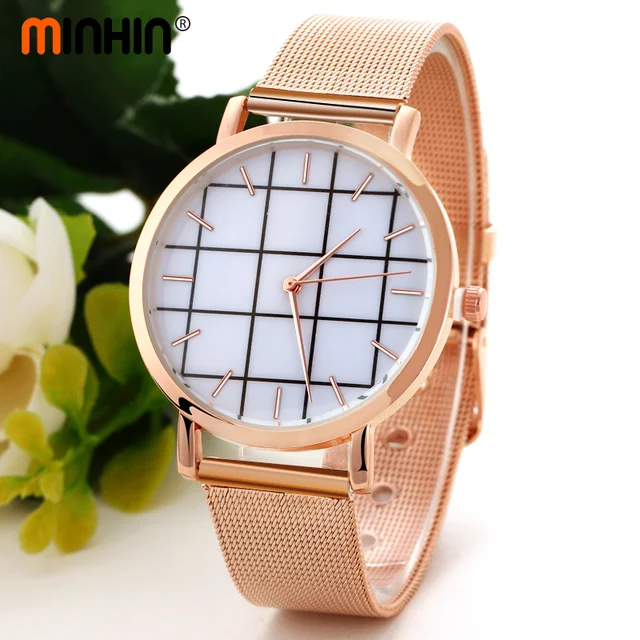 MINHIN Women Stylish Bracelet Watches Grid Design Dial Clock Female Steel Strap MINHIN Women Stylish Bracelet Watches Grid Design Dial Clock Female Steel Strap