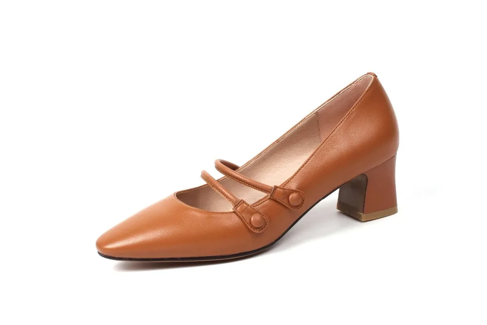 Jolie Ciel Talons noir Véritable Casual light Chaussures Rencontres Bout pu 2019 Classique En Brown Med Beige Carré Filles Sur Glissent L82 Style Concise Épais Arrivée Cuir Nouvelle fwqSa