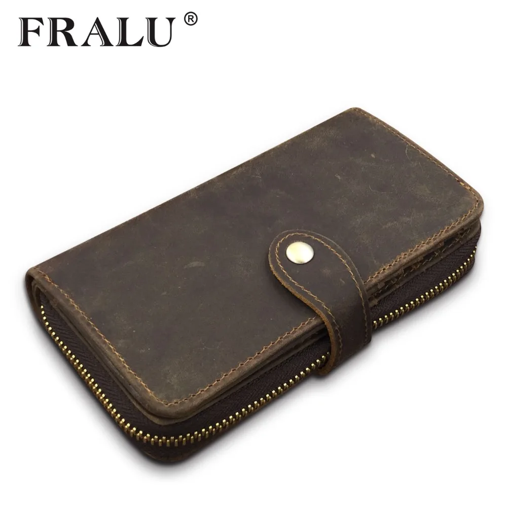ФОТО Long Travel Wallet For Men Real Crazy Horse Leather Purse Card Holder Hot Selling Free Ship Men's Vintage Wallets
