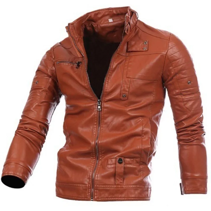 Zogaa полный рукав Для мужчин куртка Новый Для мужчин s хлопок нескольких кнопку молнии воротник Для мужчин мотоцикл кожаная куртка с стойка