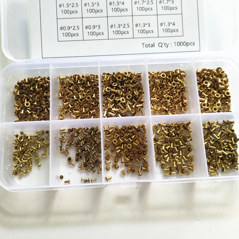 1000pcs/set Copper Rivet Kit M0.9 M1.3 M1.5 M1.7 Mix Tubular Rivets Double-sided Circuit Board PCB Nails GB876