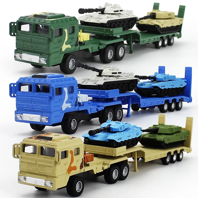 

Alloy Diecasts 1/64 Military Transport Vehicle with 2 tanks Model Excellent Model Equipment toys for children 2019 gift