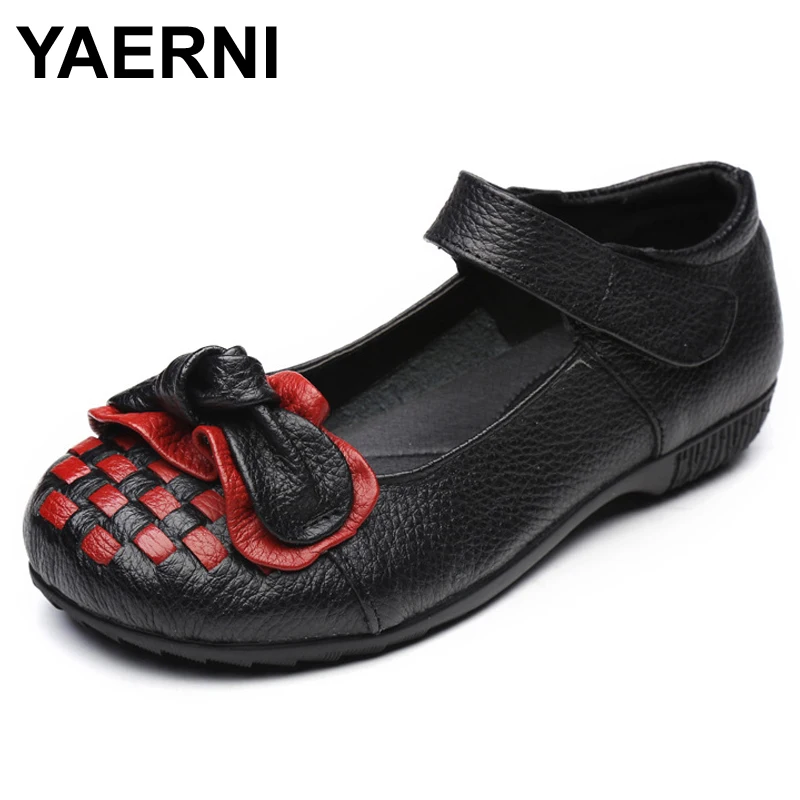 

YAERNI New 2019 Autumn Mother Shoes Hand-Woven Flat Bottom Non-Slip Color Matching Casual Hook & loop Shoes For Mother Gift