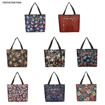 

Women Ladies Shoulder Bag Handbags Zipper Nylon Tote Floral Printing Female Large Capacity Shopping Bags THINKTHENDO