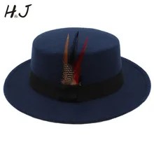 Зима-осень на плоской подошве мужская фетровая шляпа отца, матери, дочери и сына шерсти пирог свининые Chapeu канотье шляпа с модные перо