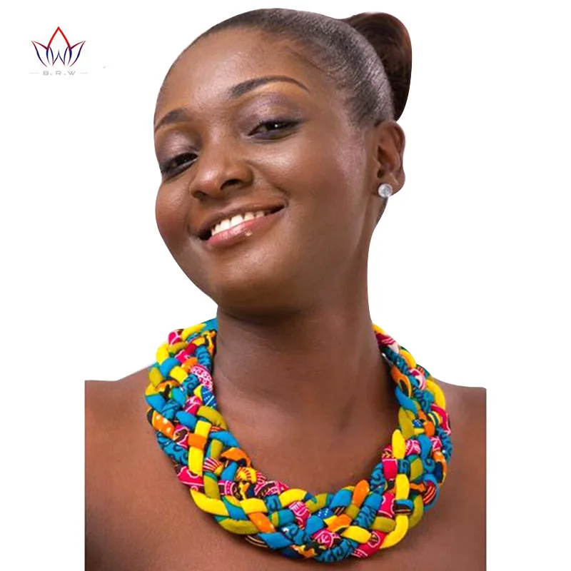 

2019 African Gold Print Multistrand Handmade Necklace Ankara Knot Necklace African Print Fabric Jewelry for Women WYA075