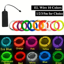 Неоновый светильник EL для танцевальной вечеринки, декоративный автомобильный светильник s, неоновый светодиодный светильник, гибкий, 2,3 мм, EL Wire Rope, трубчатая полоса с адаптером для Вечерние Декорации