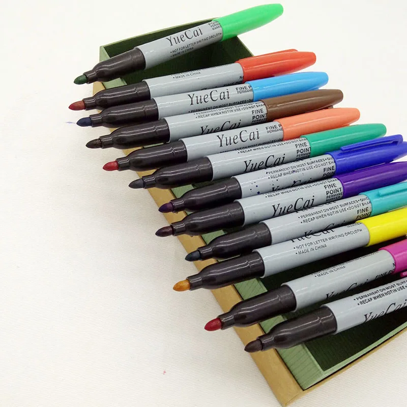 

12 Pcs Set Yue Cai Oil Marker Pens Colored Markers Art Pen Permanent Colour Marker Pen Office Stationery