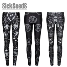 Women Leggings 2017 Summer High Waist Leggins for Girls Punk Goth Rock Style Skull Pattern Printed New Gothic Skinny Pants Black