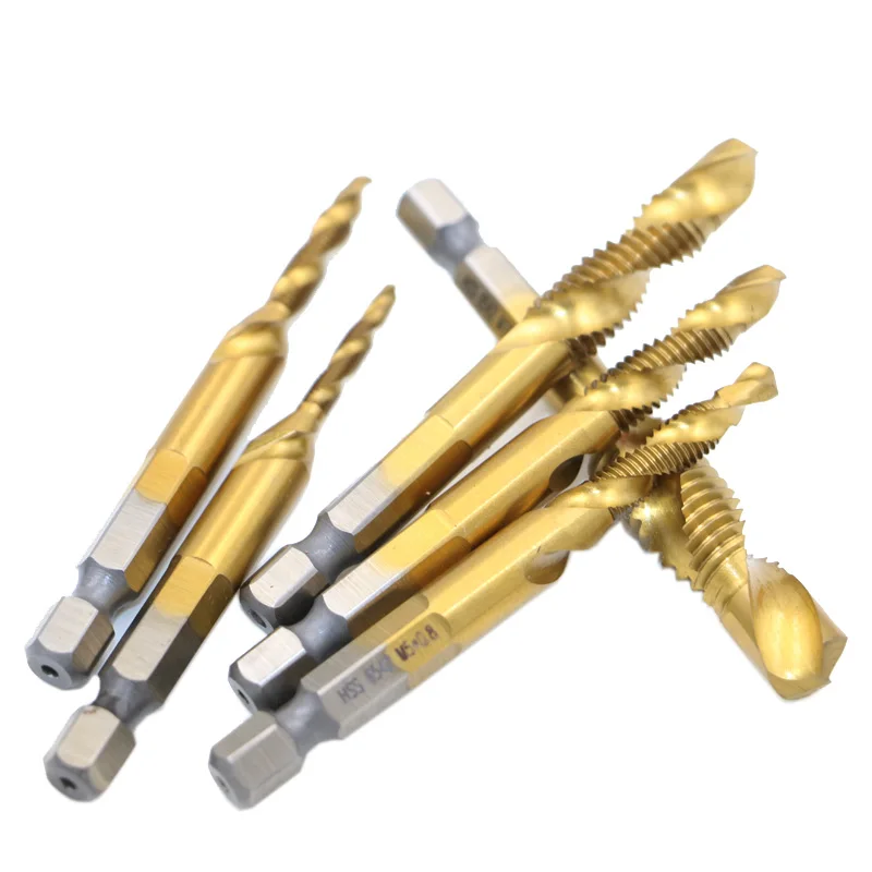 6pcs 6542 HSS Coated Titanium M3-M10 Combination Hex Drill Tap Bit Tool Set