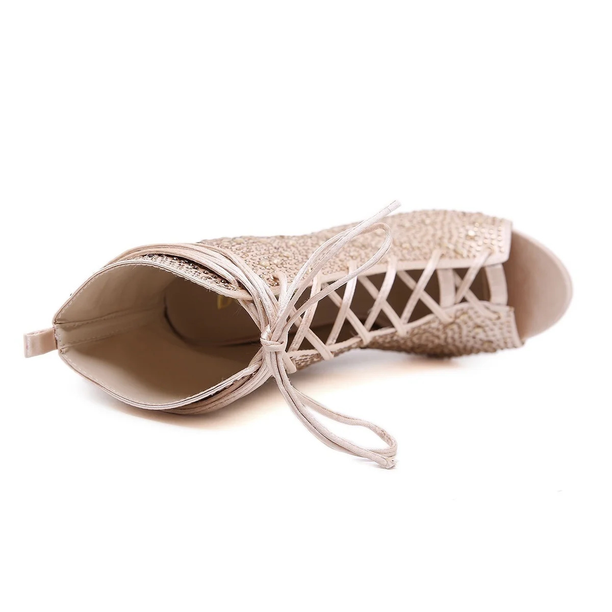 Women Sandals High Heeled Rhinestone Shoes Open Toe Gold Lace Up Gladiator Sandal Party Evening Shoes Fashion Pumps Summer Boots