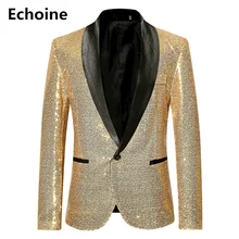 Мужская куртка с блестками, приталенный золотой пиджак, блестящая Клубная одежда, вечерние пиджаки, уличная одежда для выступлений, танцевальная одежда