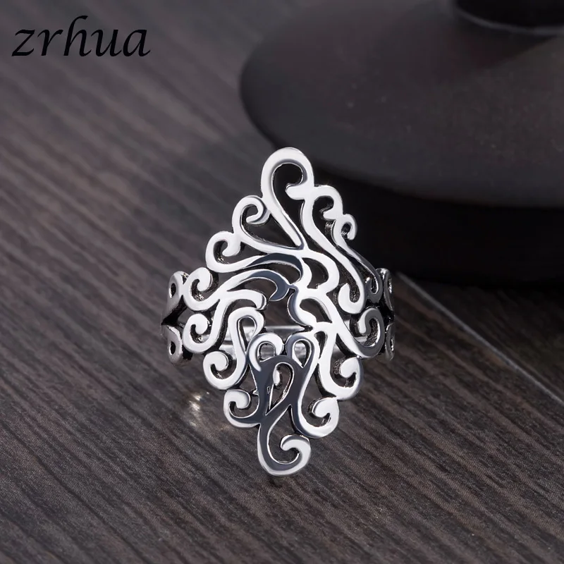 

ZRHUA High Quality 925 Sterling Silver Wide Rings For Women Girl Wedding Engagement Leaf Big Finger Anel Wholesale Open Anillos