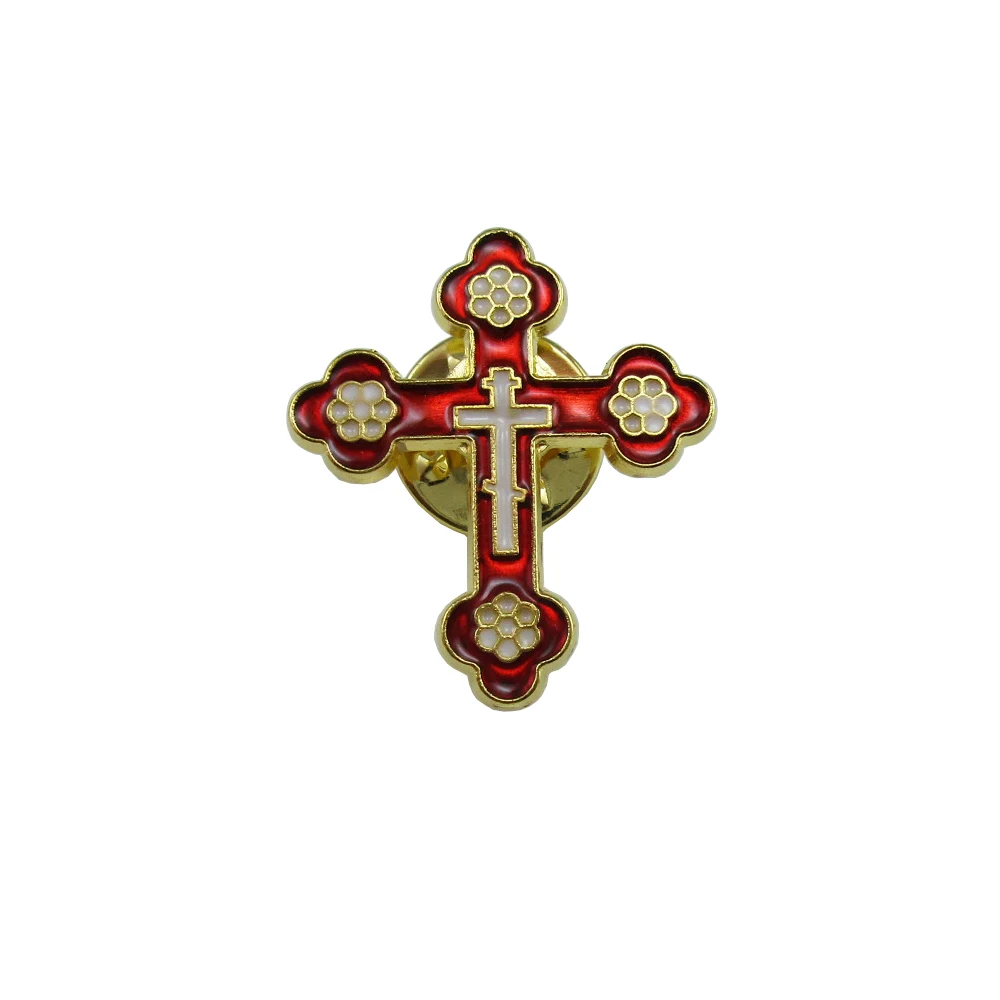 

50pcs of Gold Tone Red Religious Metal Cross Brooches Lapel Pins