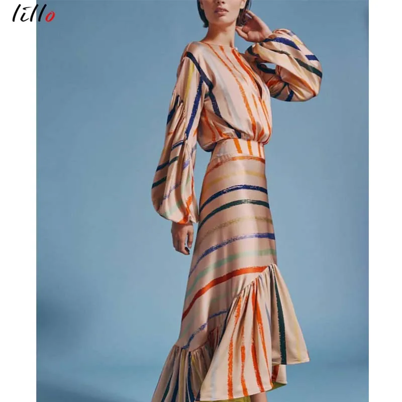 

Free shipping Striped dress stitching lantern sleeve dress fashion unique design star style summer women dress sexy wild dress