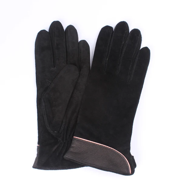 Новинка, брендовые Модные женские перчатки из натуральной замши и флиса, зимние женские кожаные перчатки, женские кожаные перчатки для вождения - Цвет: Black