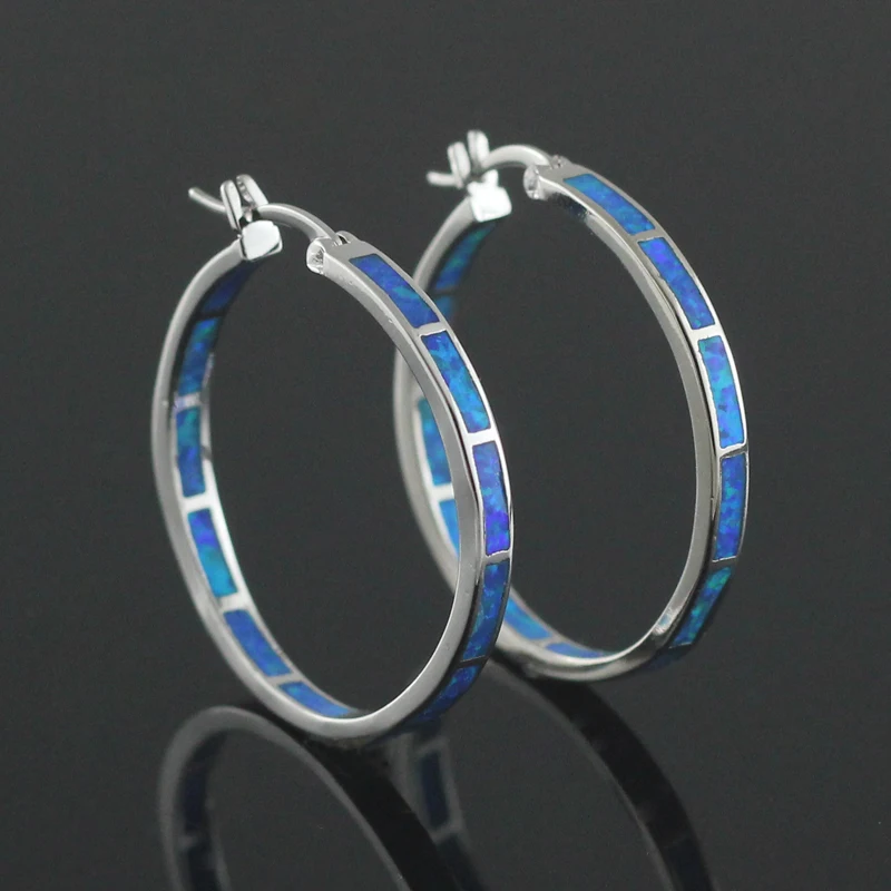 HAIMIS большой океан синий огненный опал камень женское кольцо с серебряным покрытием серьги 32 мм OE288