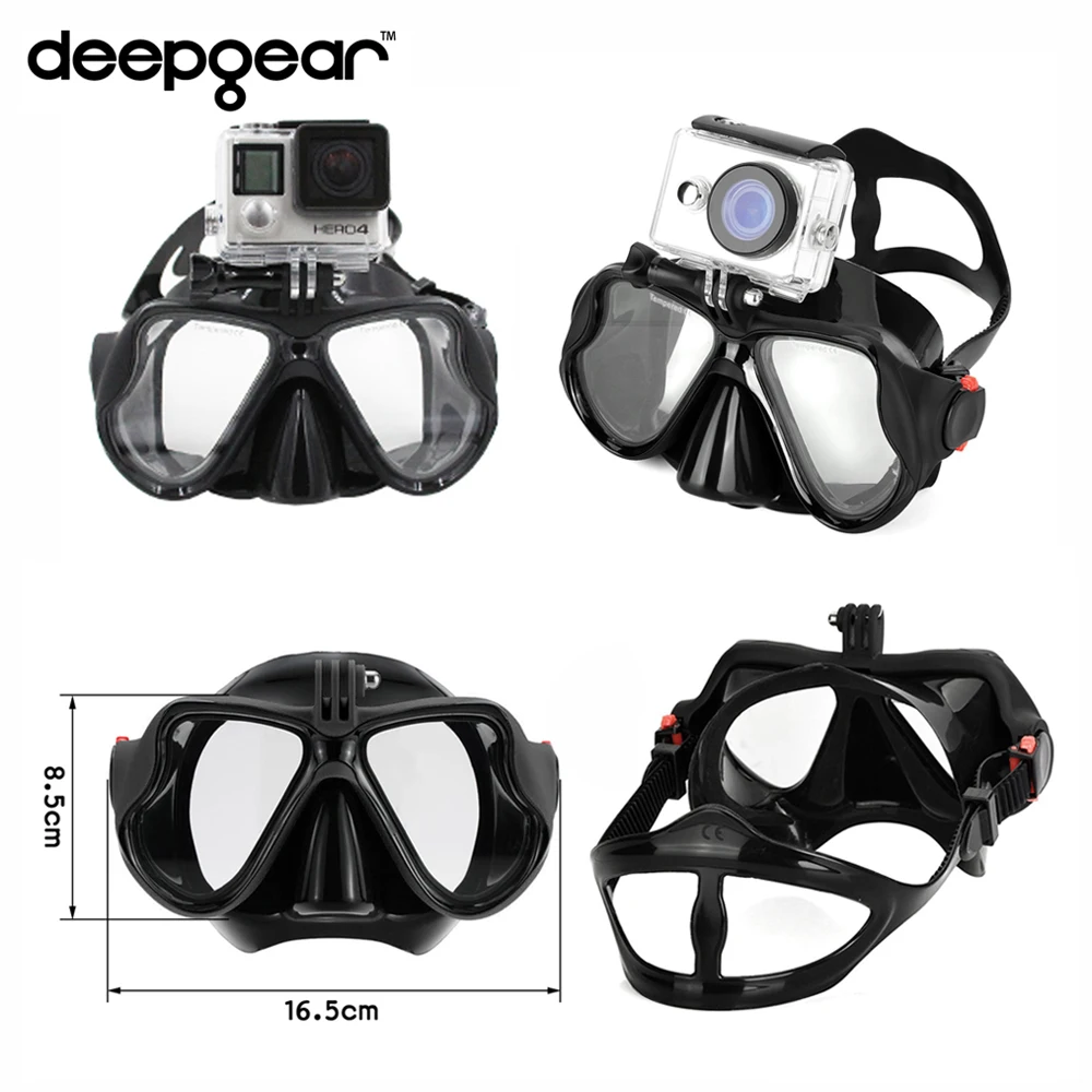 Deepgear маска для подводного плавания, маска для глубоководного погружения, маска для подводного плавания и подводного плавания, черная силиконовая маска для взрослых с креплением для камеры, маска для подводного плавания