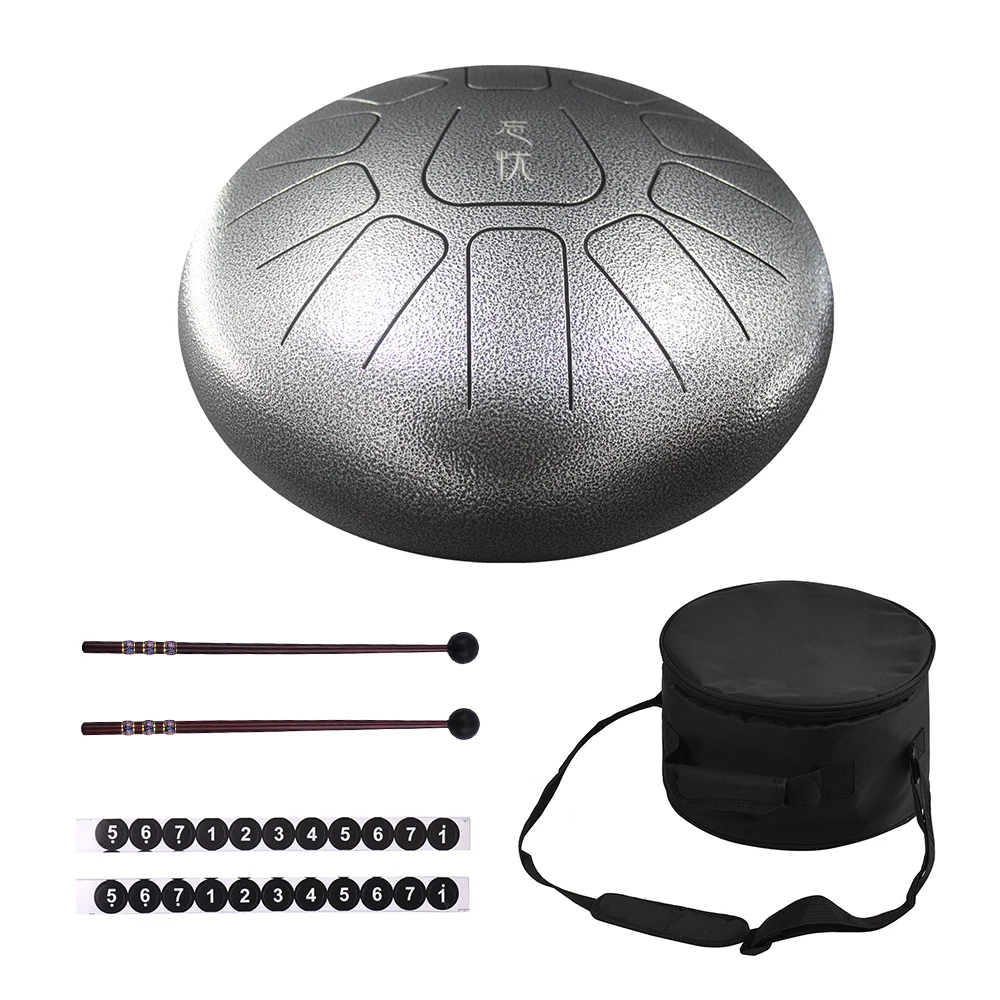 

10 Inch Steel Tongue Drum Handpan Drum Hand Drum 11 Tones Percussion Instrument with Drum Mallets Carry Bag Note Sticks 6 colors