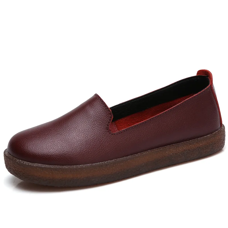 

Soft Genuine Leather Flat Shoes Woman Handmade Leather Loafers Flexible Autumn Winter Casual Shoes with Fur Women Loafers