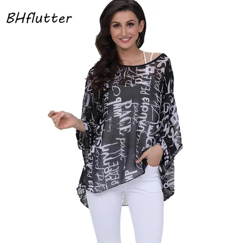 white blouse for women BHflutter 4XL 5XL 6XL Plus Size 2019 Blouse Women Chic Floral Print Chiffon Blouses Shirts Sexy Off Shoulder Summer Tops Tunic plus size blouses Blouses & Shirts