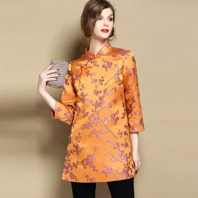 Новинка г. Tang Cheongsam стиль Топ Блузка длинная куртка для женщин - Цвет: B