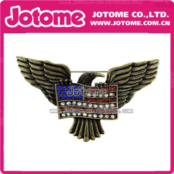 

100pcs/lot 65mm Rhinestone Eagle America Flag Themed Subject Brooch Pin For 4th July American Independence Day