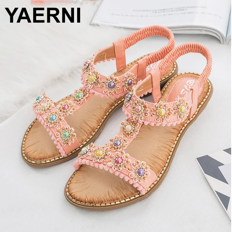 

YAERNI Ethnic style narrow band wedges sandals woman summer t-strap open toe beach sandals creepers platform shoes E701