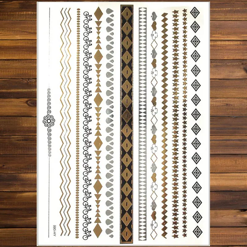 

Y-XLWN Irregular chain Temporary Tattoo Sticker Metal Gold Waterproof Silver Black Flash Disposable Tattoo Waterproof Sticker