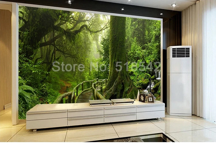 Custom 3D Wallpaper Green Big Tree Nature Landscape Forest Photo Mural Wall Paper For Bedroom Living Room Sofa TV Background Art