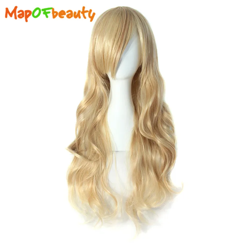 

MapofBeauty long wavy Nautral Cosplay wigs Gold black dark light brown colors 50cm Costume Party Heat Resistant Synthetic hair