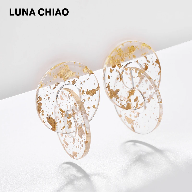Женские акриловые серьги-гвоздики LUNA CHIAO большие круглые серьги из сверкающей