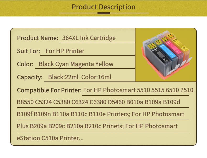 364XL совместимый картридж с чернилами Замена для hp 364 XL для hp Deskjet 3070A 7510 photosmart 5510 5515 5520 7520 B109a 6510 принтер